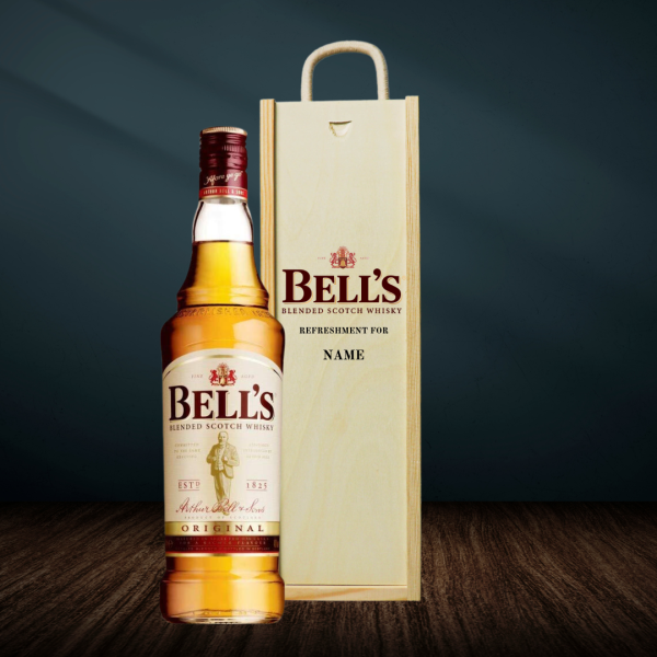 Personalised Bells Blended Scotch Whisky Gift Set In Wooden Box - 40% ABV (70cl) Discount