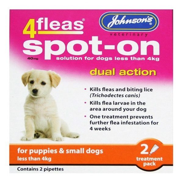 Johnson s 4fleas Dual Action Puppy and Small Dog Flea Spot-On 2 Pipettes Supply