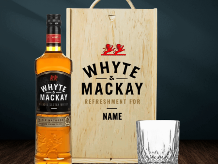 Personalised Whyte and Mackay Blended Scotch Whiskey in Wooden box with glass 70cl (40% ABV) Supply