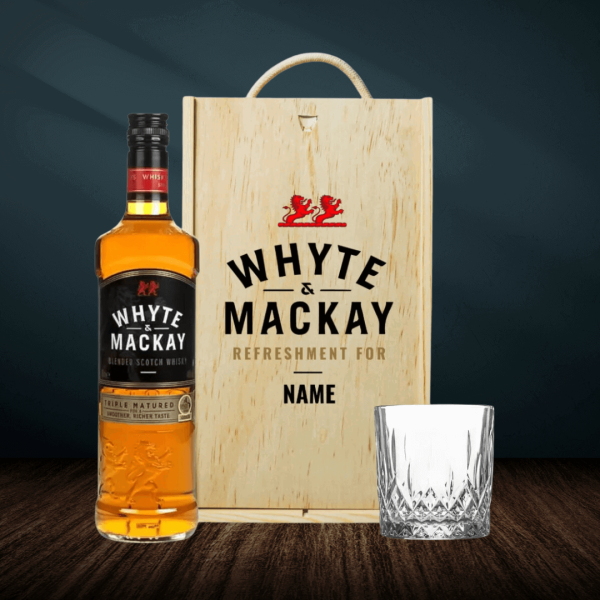 Personalised Whyte and Mackay Blended Scotch Whiskey in Wooden box with glass 70cl (40% ABV) Supply