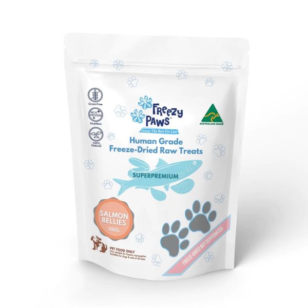 Freezy Paws Freeze Dried Human Grade Salmon Bellies Dog and Cat Treats 100g Supply