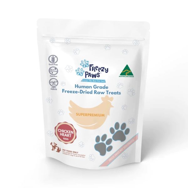 Freezy Paws Freeze Dried Human Grade Chicken Heart Dog and Cat Treats 100g on Sale