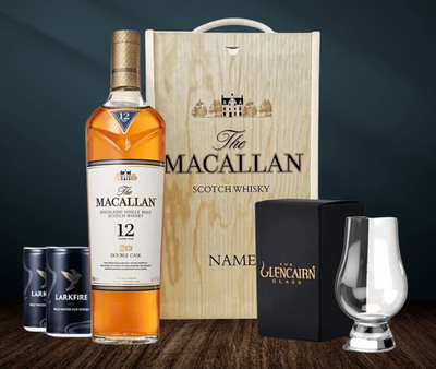 Personalised Macallan 12 Year Double Cask Scotch Whisky Gift Set with Glencairn Glass & Larkfire Whisky Water Online now