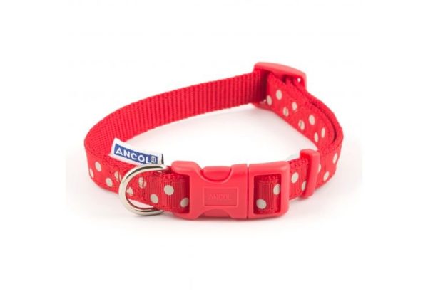 Vintage Polka Adjustable Hardwearing Nylon Dog Collar Hot on Sale