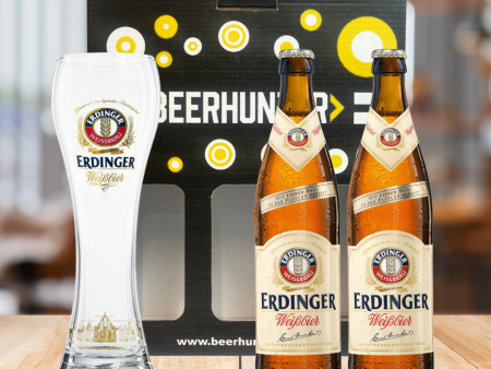 ERDINGER Weissbier German Wheat Beer Gift Set with Official ERDINGER Glass (2 Pack) Sale