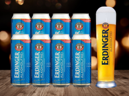 ERDINGER Alkoholfrei German Alcohol Free Wheat Beer 500ml Cans with ERDINGER Glass - 0.5% ABV (8 Pack) Online now