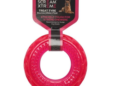 Scream Xtreme Treat Tyre Loud Pink Dog Chew Toy on Sale