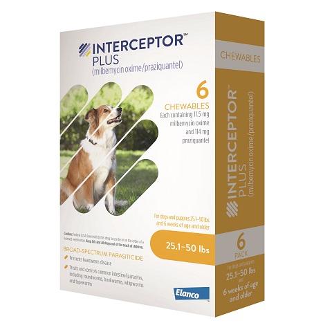 RX Interceptor Plus for Dogs, 25.1-50 lbs, 6 Doses on Sale