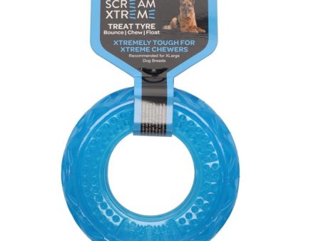 Scream Xtreme Treat Tyre Loud Blue Dog Chew Toy Fashion