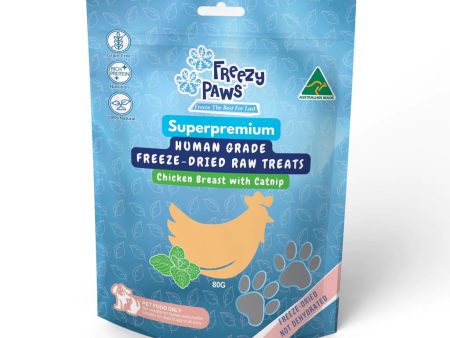 Freezy Paws Freeze Dried Human Grade Chicken Breast Catnip Cat Treats 80g Supply