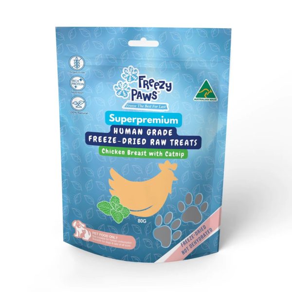 Freezy Paws Freeze Dried Human Grade Chicken Breast Catnip Cat Treats 80g Supply