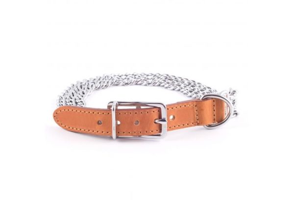 2 Row Chain Leather Collar For Sale