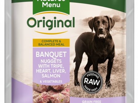 NATURES MENU RAW MEALS  BANQUET DINNER NUGGETS  (60 40 WITH TRIPE, CHICKEN HEART, LIVER, SALMON, VEGETABLES AND BROWN RICE) FOR ADULT DOGS 1KG Sale