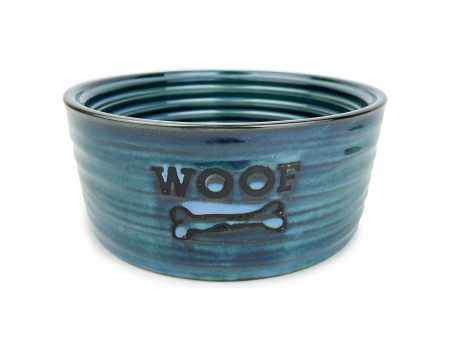 Barkley & Bella Ceramic Dog Bowl Woof Blue For Sale