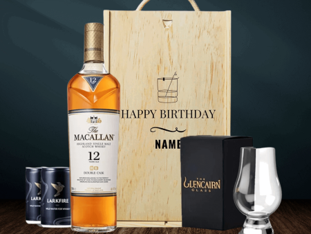 Personalised Macallan 12 Year Double Cask Scotch Whisky Happy Birthday Gift Set with Glencairn Glass & Larkfire Whisky Water Sale