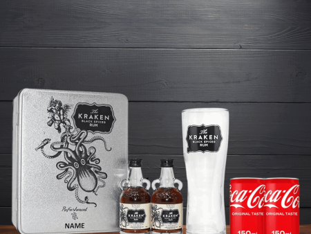 Personalised Miniature Kraken Spiced Rum Tin Gift Set with Branded Kraken Glass Fashion