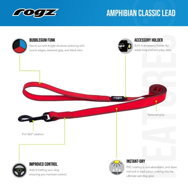 Rogz Amphibian Classic Dog Lead Red on Sale