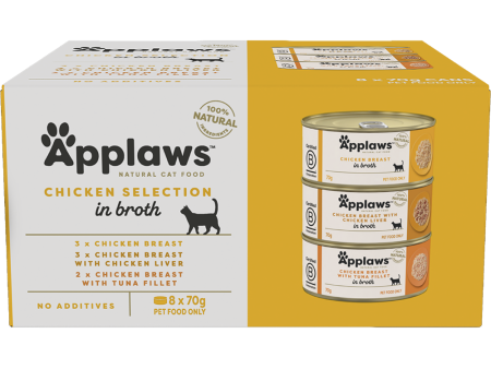 Applaws Natural Wet Cat Food Tin Chicken Selection in Broth Multipack 70g x 8 on Sale