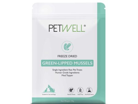 Petwell Dog and Cat Treats Freeze Dried NZ Green Lipped Mussels 50g on Sale