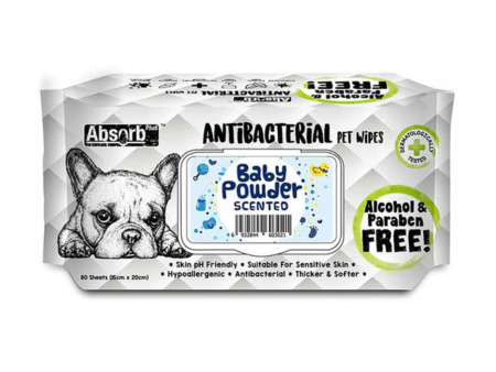 Absorb Plus Antibacterial Dog Wipes Baby Powder 80 Pack Online Sale