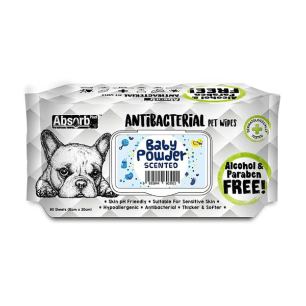 Absorb Plus Antibacterial Dog Wipes Baby Powder 80 Pack Online Sale