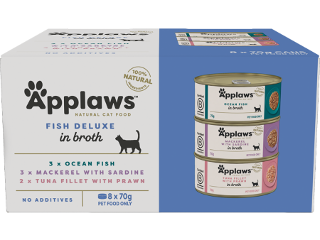 Applaws Natural Wet Cat Food Tin Fish Deluxe in Broth Multipack 70g x 8 Hot on Sale