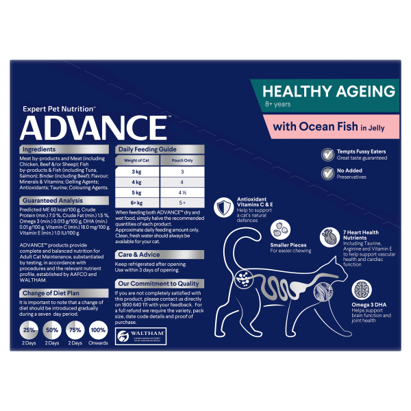 Advance Ocean Fish in Jelly Healthy Ageing Mature Wet Cat Food Trays 85g x 12 Supply