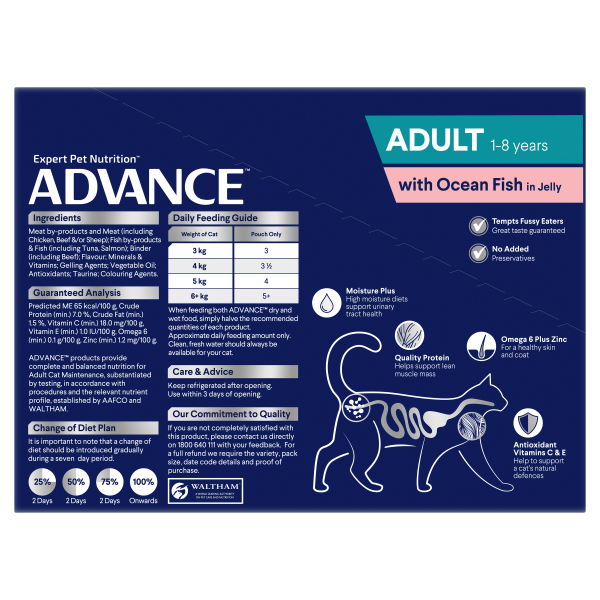 Advance Ocean Fish in Jelly Adult Wet Cat Food Trays 85g x 12 For Sale