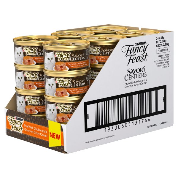 Fancy Feast Savoury Centers Pate With Chicken And Gourmet Gravy Center Adult Wet Cat Food 85g x 24 Supply