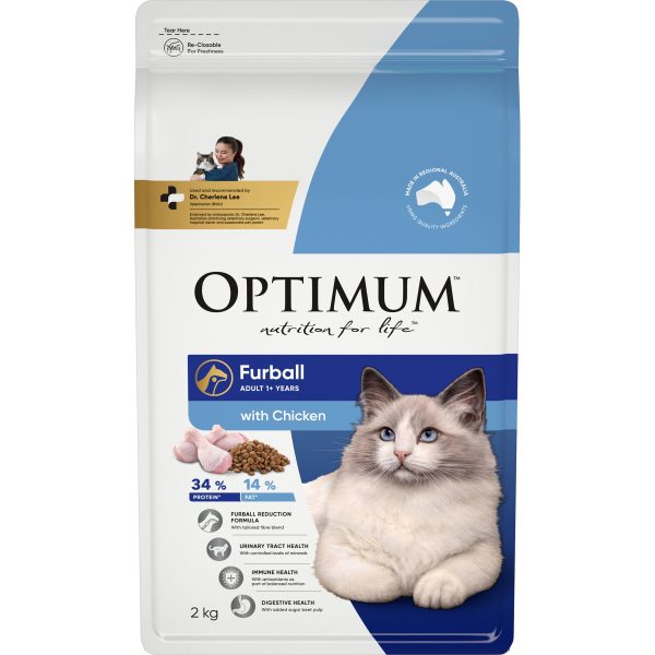 Optimum Furball With Chicken Adult Dry Cat Food 2kg Online Sale