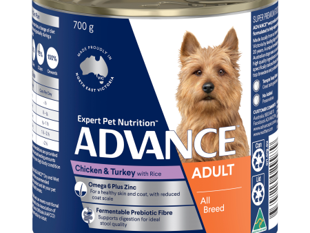 Advance Chicken and Turkey All Breed Adult Dog Wet Food Can 700g x 12 Fashion