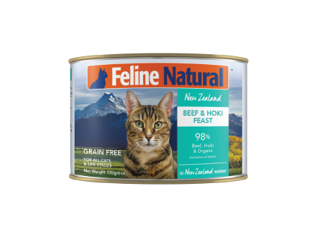 Feline Natural BPA Free & Gelatin Free Canned Cat Food Beef & Hoki 170g x 12 Supply