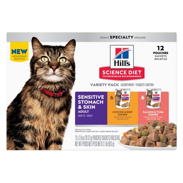 Hill s Science Diet Adult Sensitive Skin & Stomach Variety Pack Cat Food Pouches 79.37g x 12 on Sale