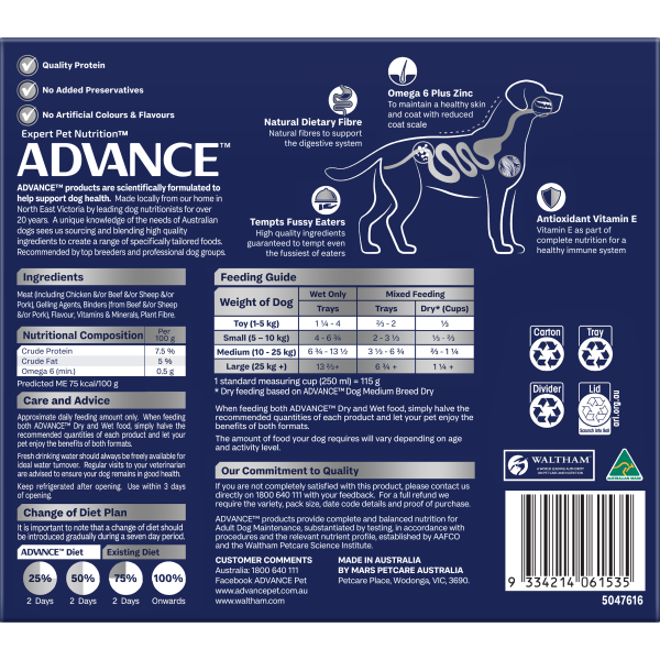 Advance Casserole with Chicken All Breed Adult Wet Dog Food Tray 100g x 12 Online Hot Sale