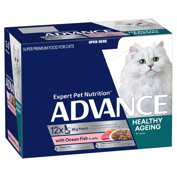 Advance Ocean Fish in Jelly Healthy Ageing Mature Wet Cat Food Trays 85g x 12 Supply