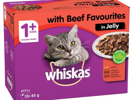 Whiskas Favourites Cat Adult 1+yrs Beef Chunks In Jelly 85g x 12 Sale