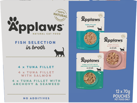 Applaws Natural Wet Cat Food Pouch Fish Selection in Broth Multipack 70g x 12 on Sale