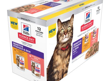 Hill s Science Diet Adult Sensitive Skin & Stomach Variety Pack Cat Food Pouches 79.37g x 12 on Sale