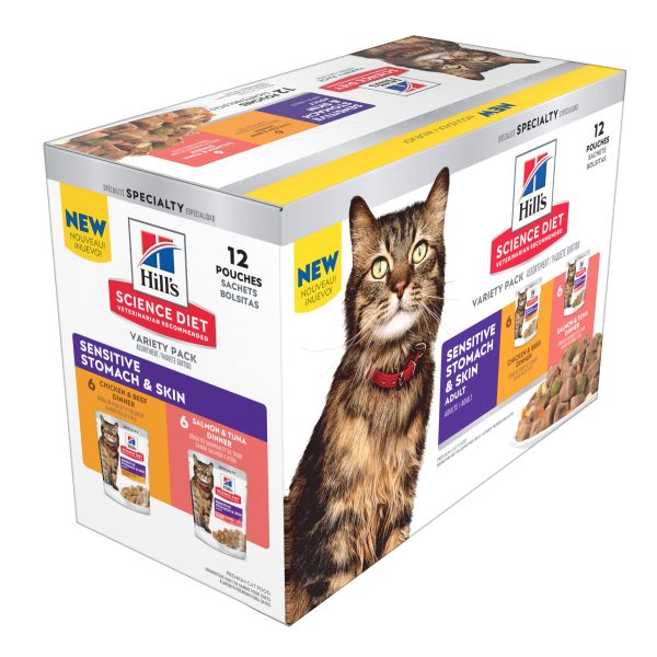 Hill s Science Diet Adult Sensitive Skin & Stomach Variety Pack Cat Food Pouches 79.37g x 12 on Sale