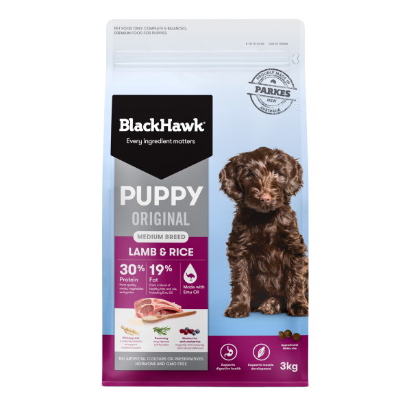 Black Hawk Original Puppy Lamb and Rice Medium Breed Dry Dog Food 3kg Fashion