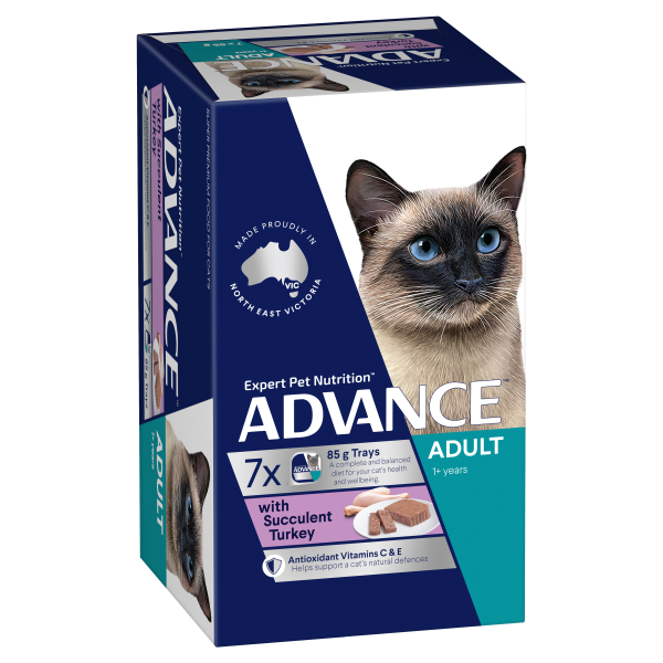 Advance Succulent Turkey Adult Wet Cat Food Trays 85g x 7 on Sale