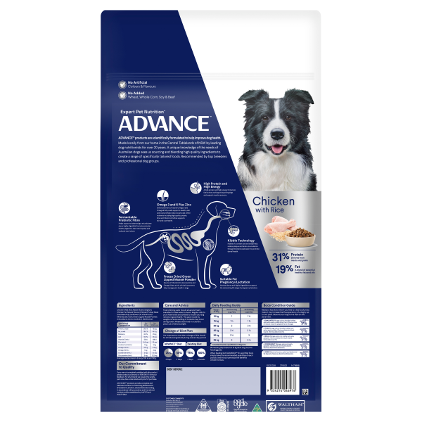 Advance Chicken and Rice Active Adult Dry Dog Food 17kg Hot on Sale