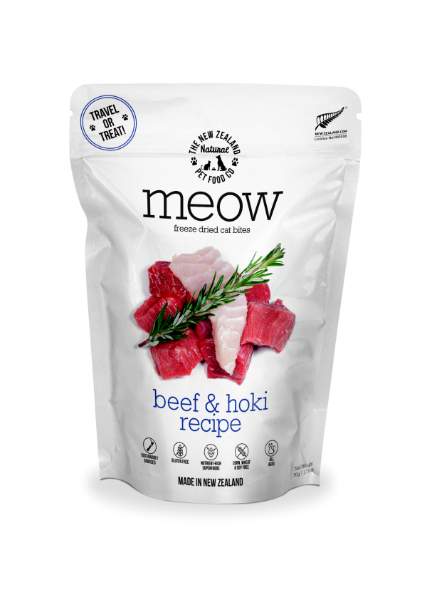 New Zealand Naturals Meow Freeze Dried Cat Treat Beef & Hoki Fish 50g Hot on Sale