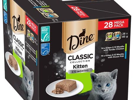 Dine Classic Collection With Tender Chicken and Ocean Fish Multipack Wet Kitten Food 85g x 28 on Sale