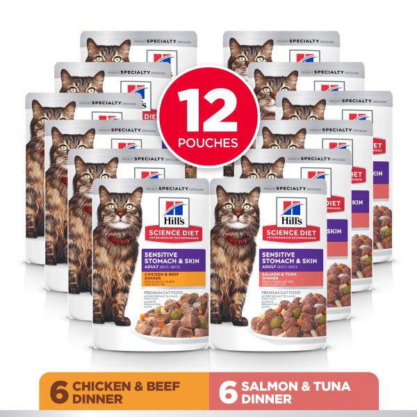 Hill s Science Diet Adult Sensitive Skin & Stomach Variety Pack Cat Food Pouches 79.37g x 12 on Sale