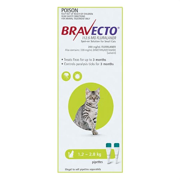 Bravecto Spot On Small Cats 1.2-2.8Kg 2 Pack Hot on Sale