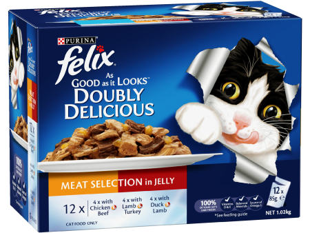 Felix Double Delicious Meat Selection in Jelly Adult Wet Cat Food 85g x 12 Online now