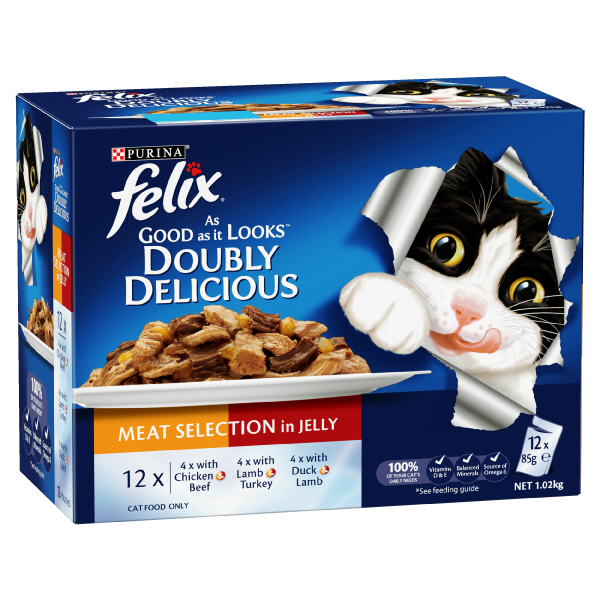 Felix Double Delicious Meat Selection in Jelly Adult Wet Cat Food 85g x 12 Online now