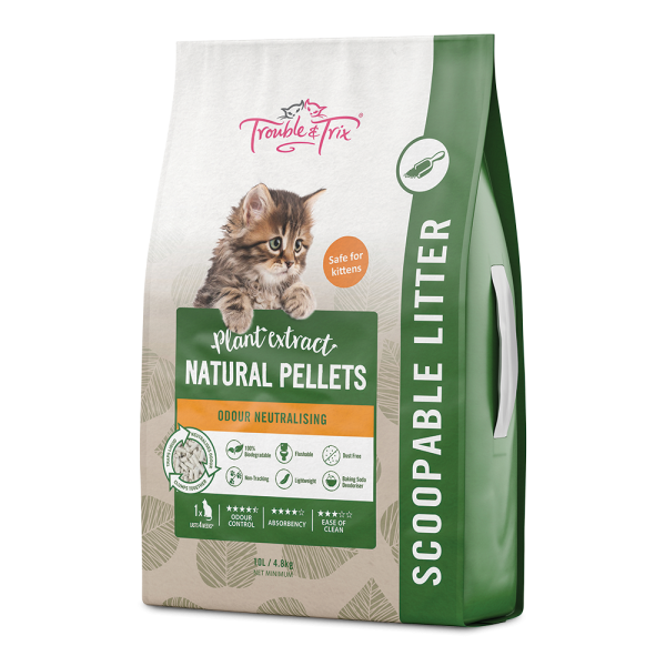 Trouble and Trix Plant Natural Scent Extract Natural Pellet Cat Litter 10L on Sale