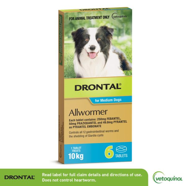 Drontal All Wormer Medium Dog Tablets 10Kg 6 Pack Supply